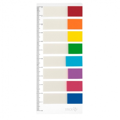 Закладки самокл. индексы пластиковые Stick`n 21467 12x45мм 8цв.в упак. 15лист на линейке с цветным краем европодвес