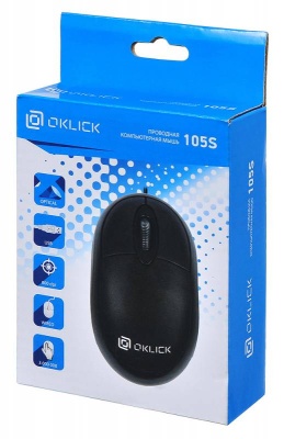 Мышь Оклик 105S черный оптическая (800dpi) USB для ноутбука (2but)