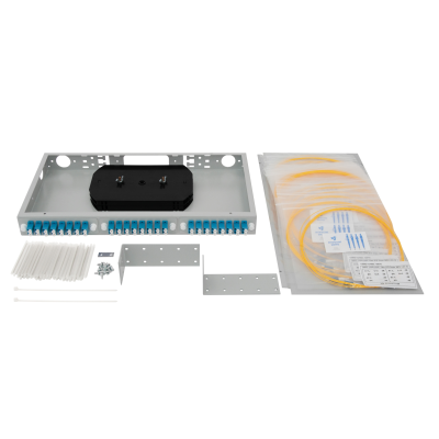 Кросс оптический 19" (ШКОС) укомплектованный на 48 LC портов (комплект с розетками и пигтейлами)