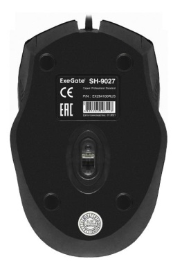 Exegate EX264100RUS Мышь Exegate SH-9027  <black, optical,  3btn/scroll, 1000dpi, USB, шнур 1,5м.>, Color box