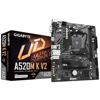 Материнская плата GIGABYTE A520M K V2, AM4, A520, 2*DDR4, D-SUB+HDMI,  4 SATA 6 Гб/с, M2, Audio, Gb LAN, USB 3.2, USB 2.0, mATX (A520M K V2)