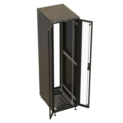 Шкаф Hyperline TTBR-4762-DD-RAL9004 Шкаф напольный 19-дюймовый, 47U, 2277x600х1200 мм (ВхШхГ), передняя и задняя распашные перфорированные двери (75%), ручка с замком, цвет черный (RAL 9004)(разобранн