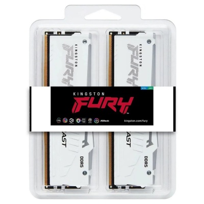 Комплект модулей памяти Kingston 64GB DDR5 6000 DIMM CL30 FURY Beast White RGB EXPO Non-ECC Unbuffered DIMM (Kit of 2) 2RX8 30-36-36 1.4V 288-pin 16Gbit 