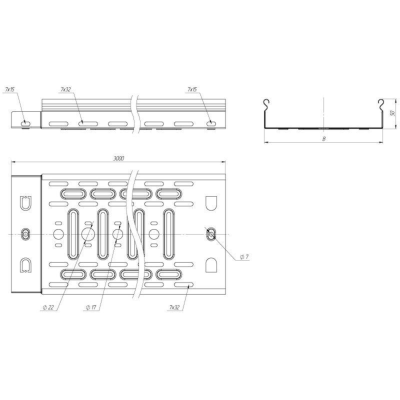 EKF L5010001-0,55 Лоток перф. 50х100х3000-0,55 мм EKF  (3 метра)