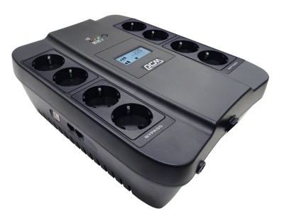 ИБП SPD-1100U LCD, линейно-интерактивный, цифровой дисплей,  1100 ВA, 605 Вт, 4 евророзетки с резервным питанием, 4 евророзетки с фильтрацией, USB,  защита RJ45/RJ11, батарея свинцово-кислотная 12В 9Ач, ШхГхВ 285х232х103мм, 7.8 кг Powercom Spider SPD-1100