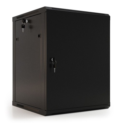 Шкаф Hyperline WRline WR-TW-1245-SR-RAL9004 Шкаф настенный 19-дюймовый (19"), 12U, 650x600х450мм, цельнометаллическая дверь с замком, цвет черный (RAL9004) (разобранный)
