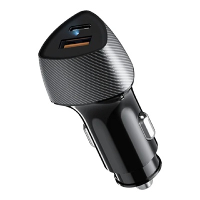 Автомобильное зарядное устройство c двумя портами (USB-A QC 3.0 + USB-C PD) cо световой индикацией, 20Вт, черное REXANT