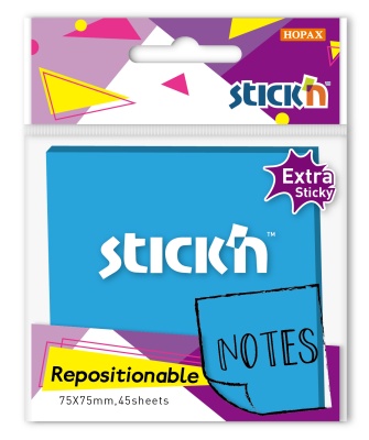Блок самоклеящийся бумажный Stick`n 27098 76x76мм 45лист. синий неон 1цв.в упак. усиленный клей