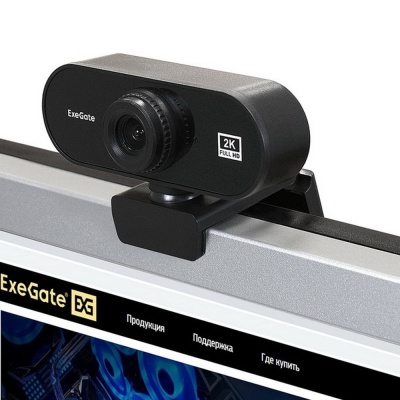 Веб-камера ExeGate Stream C940 2K T-Tripod (матрица 1/3" 5Мп, 2560x1440, 30fps, 4-линзовый объектив (стекло), ручной фокус, USB, микрофон с шумоподавлением, поворотное крепление, телескопический штатив Tripod Tele Ball, кабель 1,5 м, поддержка H.264, Win