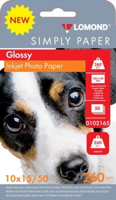 Бумага Lomond Simply 0102165 10x15/260г/м2/50л./белый CIE148% глянцевое для струйной печати