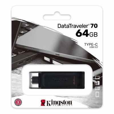 Флеш накопитель 64GB Kingston DataTraveler 70, USB 3.2, Черный Type-C