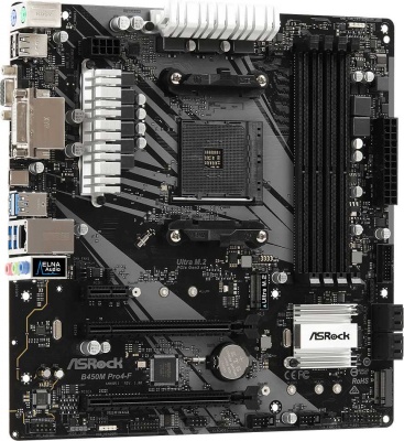 Материнская плата Asrock B450M PRO4-F Soc-AM4 AMD B450 4xDDR4 mATX AC`97 8ch(7.1) GbLAN RAID+VGA+DVI+HDMI