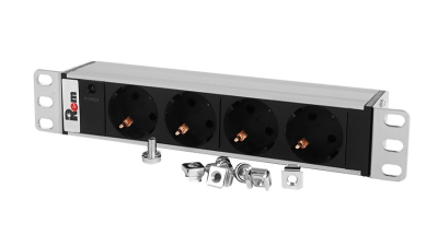 Блок розеток Rem-10 без шнура с инд., 4 Schuko, вход IEC 60320 C14, 10 A, алюм., 10" (R-10-4S-I-220-Z)