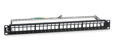Модульная панель Cabeus PLB-24-SH Модульная патч-панель 19", 24 порта, 1U, для экранированных модулей, с задним кабельным организатором (без модулей) (PLB-24-SH)