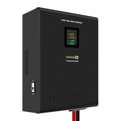 Exegate EX296005RUS ИБП (инвертор, синус, для котла) настенный ExeGate FineSine SX-7000.LCD.AVR.2SH.T <7000VA/5000W, чистая синусоида, цветной LCD-дисплей, AVR, 2*Schuko + клеммы, линейно-интерактивны