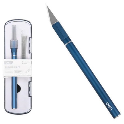 Нож Deli Нож-скальпель макетный Deli DL359201B цвет синий, 146 x 9 мм, 10 лезвий в комплекте, алюминиевый корпус, пластиковый кейс