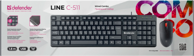 Defender Проводной набор Line C-511 RU,черный,1.8м Defender 45511