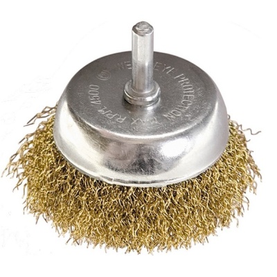 Щетка для дрели MATRIX , 65 мм, "чашка" со шпилькой, латунированная витая проволока  74477