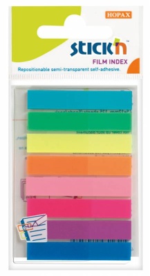 Закладки самокл. индексы пластиковые Stick`n 21401 8x45мм 8цв.в упак. 20лист европодвес