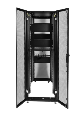 Шкаф серверный ПРОФ напольный 42U (600x1000) дверь перфор., задние двойные перфор., черный, в сборе (ШТК-СП-42.6.10-48АА-9005)
