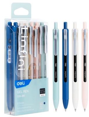 Ручка гелев. автоматическая Deli EG86-BK ассорти/ассорти черн. черн. блистер ев. (12шт) линия 0.5мм 12 ручек