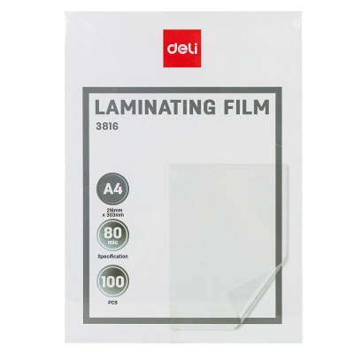 Пленка для ламинирования Deli 80мкм A4 (100шт) глянцевая 216x303мм E3816