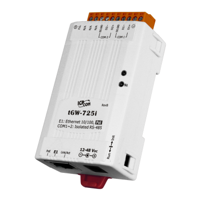 2-портовый преобразователь Modbus TCP в Modbus RTU/ASCII с возможностью питания по PoE, с изоляцией последовательных портов