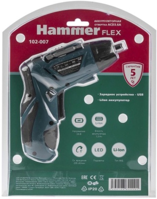 Отвертка электрическая Hammer Flex ACD3.6A аккум. патрон:Шестигранник 6.35 мм (1/4)