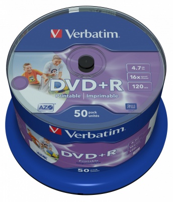 Диск DVD+R Verbatim 4.7Gb 16x Cake Box (50шт) Printable (43512)