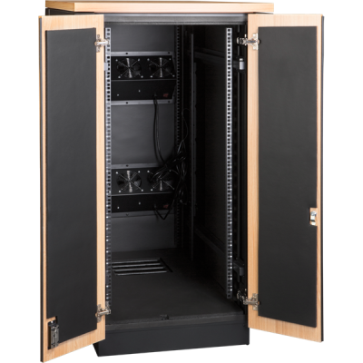 Шкаф коммутационный Lanmaster Soundproof (LAN-DC-CBSP-24U-WD) 24U 750x1130мм пер.дв. с шумоизол. без задн.дв. 2 бок.пан. 1000кг с вентилятором