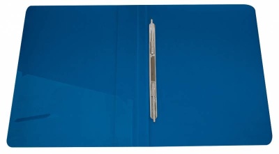 Папка метал.пруж.скоросш. Бюрократ -PZ07PBLUE A4 пластик 0.7мм внут.и торц.карм синий