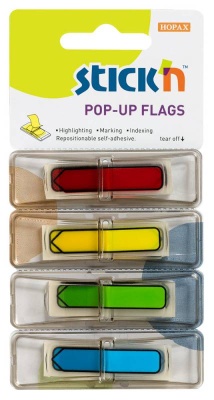 Закладки самокл. индексы пластиковые Stick`n 26018 12x45мм 4цв.в упак. 30лист Z-сложение стрелки печатные блистер