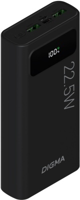 Мобильный аккумулятор Digma DGPF20A 20000mAh QC3.0/PD3.0 22.5W 3A 2xUSB-A/USB-C черный (DGPF20A22PBK)