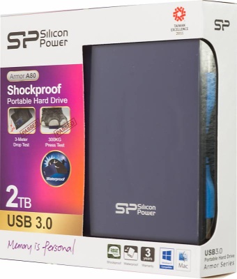 Жесткий диск Silicon Power USB 3.0 2Tb SP020TBPHDA80S3B A80 Armor 2.5" синий