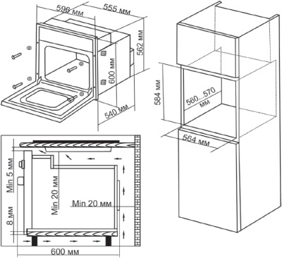 Духовой шкаф Электрический Hyundai 6006.03 BG черное стекло