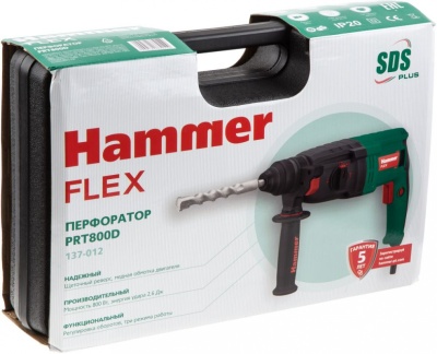 Перфоратор Hammer Flex PRT800D патрон:SDS-plus уд.:2.6Дж 800Вт (кейс в комплекте)