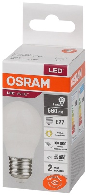 Лампа светодиодная LED 7 Вт E27 3000К 560Лм шарик 220 В (замена 60Вт) OSRAM