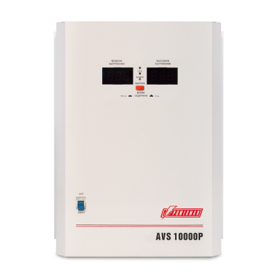 Стабилизатор POWERMAN AVS 10000P, ступенчатый регулятор, цифровые индикаторы уровней напряжения, 10000ВА, 110-260В, максимальный входной ток 63А, клеммная колодка, IP-20, навесной,  380мм х 310мм х 160мм, 16 кг. POWERMAN AVS 10000P (POWERMAN AVS-10000P)