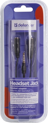 Defender Переходник Headset Jack 2*3.5jack—3.5 4pin jack 0,15м (63012)