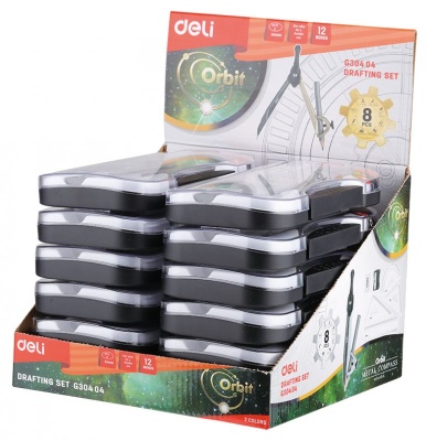 Циркуль Deli EG30404 корпус ассорти металл в компл.:линейка/транспортир/2 угольника/карандаш/ластик/точилка