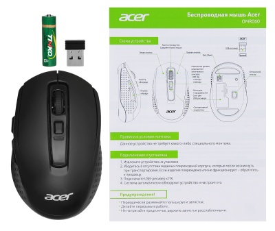 Мышь Acer OMR060 черный оптическая (1600dpi) беспроводная USB (6but)