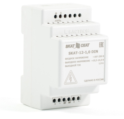 Ибп исполнения din (583) Бастион SKAT-12-1.0 DIN (СКАТ ИБП-12/1-DIN) источник питания 12В 1А пластиковый корпус под DIN рейку 35 мм (SKAT-12-1.0 DIN)