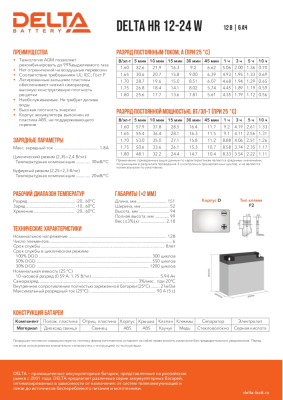 Аккумуляторная батарея Delta HR 12-24 W