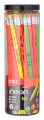 Карандаш чернографит. Deli EU51806-1 Neon 2B трехгран. ластик корпус ассорти (ж/роз/зел/ор) (1шт)
