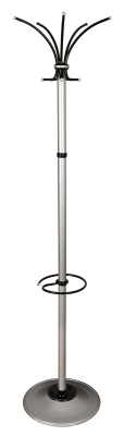 Вешалка напольная Бюрократ Класс (Ц) ТМЗ 606/ALUMINIUM серебристый основание круг наконечники черный крючки двойные для верхней одежды метал. (упак.:1шт)