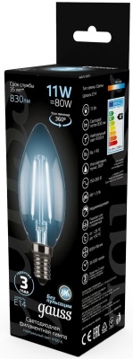 Лампа филам. Gauss 11Вт цок.:E14 свеча 220B 4100K св.свеч.бел.нейт. C37 (упак.:10шт) (103801211)