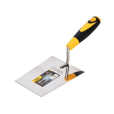 Кельма (мастерок) Deli DL509331 нержавеющая сталь, рабочая часть 95х120х160мм, форма "трапеция", прорезиненная рукоятка