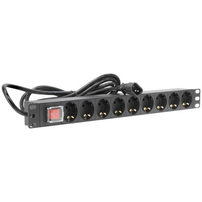 Блок розеток серии SNR-PDU базовый на 9хSchuko, шнур питания 2 м 3x1.5 мм² с вилкой C14, 10A