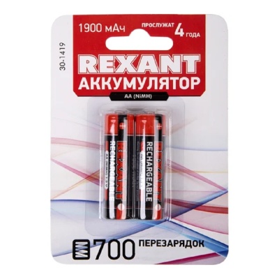 Rexant (30-1419) Аккумулятор Ni-MH AA/HR6, 1,2В, 1900мАч, 2 шт, блистер