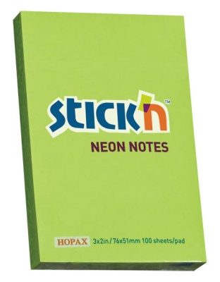 Блок самоклеящийся бумажный Stick`n 21163 51x76мм 100лист. 70г/м2 неон зеленый